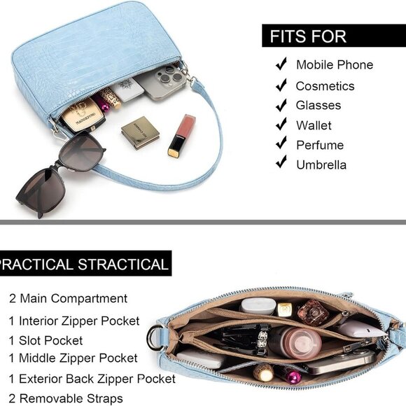 Small Shoulder bag with 2 Removable Straps Cross Body Clutch Purse Handbag for W - Picture 3 of 9